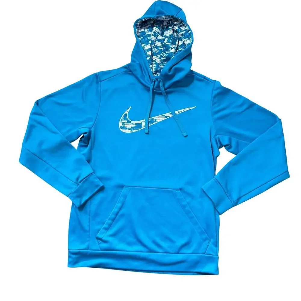 Nike Therma-FIT Hoodie Women’s Small Blue Graphic Swoosh Pullover Athletic